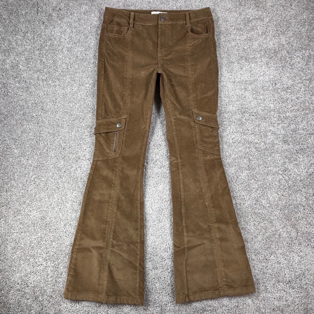 Vanilla Star Womens Brown Corduroy Cargo Flare Pants Size 3 W29 Y2K Boho